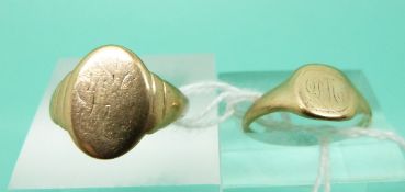 Two 9ct gold signet rings, weight 5.