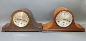 Two c1930 three train Napoleon style mantel clocks both with silvered Arabic dials,