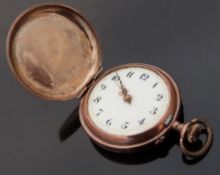 A ladies yellow metal full hunter keyless winding pocket watch with Arabic numerals, skeleton hands,