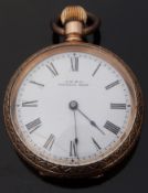 AWW Co of Waltham gold plated keyless winding ladies pocket watch with Roman numerals, blued hands,