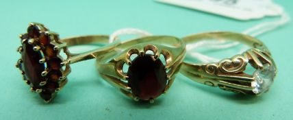 Three 9ct gold rings,