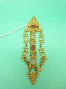 A gilt chatelaine set with agate cabochons with foliate design