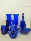 A pair of Bristol Blue vases and other blue glass