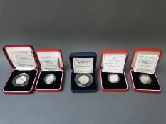 Five cased and certificated silver proof Piedfort coins comprising three one pounds 1998, 2001,