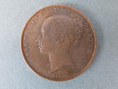 Queen Victoria young head 1853 copper penny EF with lustre