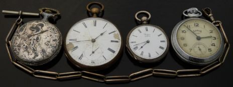 Four silver and base metal pocket watches including a Services Army keyless wind watch,