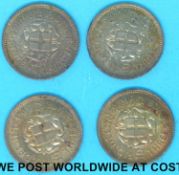 Four George VI 1937 silver three penny coins VF-EF with lustre