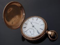 Elgin gold plated full hunter keyless winding gentleman's pocket watch with Roman numerals,