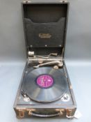 A portable gramophone by Coronaphone with nickel plated arm and handle