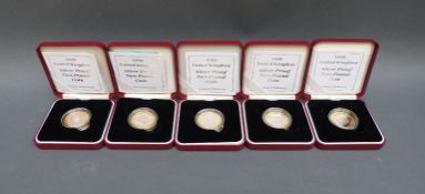 Five cased 1998 silver proof two pound coins with certificates