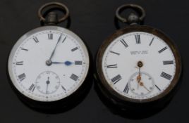 Two continental silver open faced pocket watches,