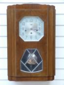 Carillon Romanet France, Art Deco wall clock in mahogany case with three train movement,