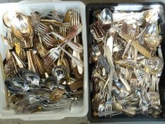 A large quantity of loose silver plated and other cutlery