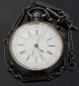 Hallmarked silver centre seconds Chronograph open faced pocket watch with Roman numerals and