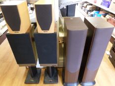 Three pairs of Mission speakers, comprising floor standing examples M35i (104cm tall),