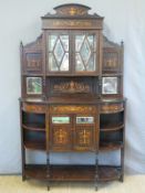 A 19thC rosewood inlaid credenza, the top with astragal glazed bevelled glass display cupboard,
