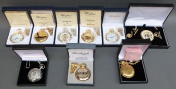 Nine Woodford, Burleigh and similar pocket watches, all in original boxes, some with certificates.