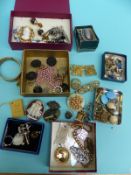 A collection of costume jewellery including a cut steel brooch, silver brooches, cameo brooch,