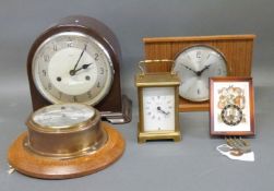 Enfield c1930 bakelite two train mantel clock, the Arabic dial with spade hands,