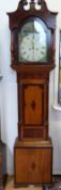 Mid nineteenth century 30 hour long cased clock in oak and mahogany cross banded case with reeded