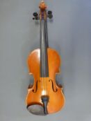 A violin labelled BH Huckaby, Peaks Mill, KY - 1995, Isabella model, with 35.