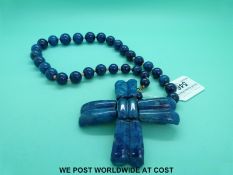 A 19thC Russian cross on a sodalite/azurite beaded necklace