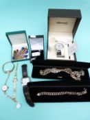 A silver curb link necklace and earrings, silver Wedgwood,