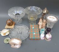 Two early 20thC cut glass pedestal bowls, diameter 25cm, turned agate ball, Herend,