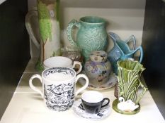A collection of ceramics including Dresden, Sylvac, Woods, Japanese lidded jar,