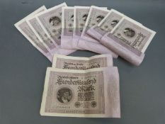Ten Reichsbank notes 10000 mark denomination comprising seven consecutives H.11356301 to H.