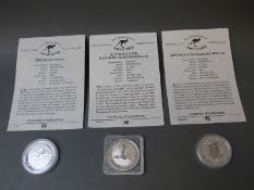 Three silver Kookaburra dollars comprising 1996,