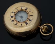 William Ballard of Leominster 18ct gold half hunter pocket watch with blue enamel Roman numerals to