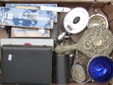 A quantity of silver plated ware including boxed silver ferruled cutlery, silver sugar trays,