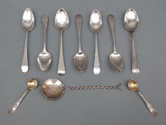 Six Georgian hallmarked silver teaspoons, pair of silver mustard spoons and a silver teaspoon,