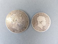 George III 1820 better than fine crown, together with a NF 1819 halfcrown,