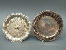 Two possibly white metal dishes, diameter approx 18.