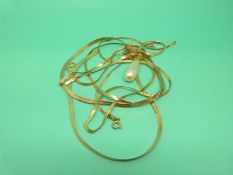 Three 9ct gold ribbon necklaces and another necklace, 10g.