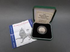 A cased 1992 silver proof Piedfort ten pence coin with certificate