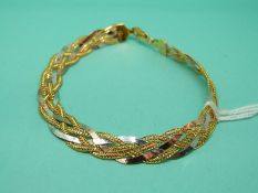 A bicoloured gold bracelet of plaited design marked 21k, 9.8g.