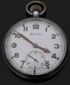 Helvetia keyless winding military pocket watch with subsidiary seconds dial,