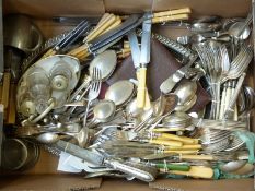 A large quantity of silver plated cutlery, cased cutlery including hallmarked silver handled knives,