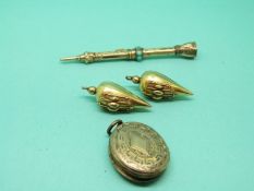 Two Victorian yellow metal earrings,