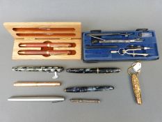 Five fountain pens comprising Mentmore, Wahl, De La Rue Junior,