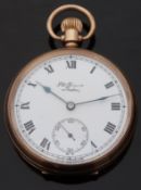 J W Benson of London 18ct gold open faced keyless winding pocket watch with Roman numerals,