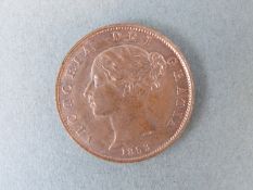 Queen Victoria young head 1853 copper half penny EF with lustre