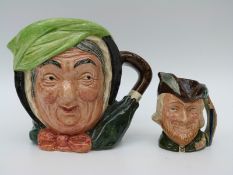 Large Royal Doulton character jug Sairey Gamp together with a small Robin Hood example