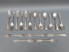 A part canteen of Victorian Old English pattern cutlery comprising six dinner forks, length 20cm,