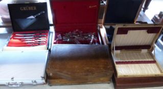 Eight canteens and other boxed sets of cutlery including King's pattern,