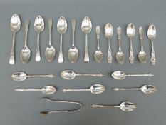 A set of six white metal teaspoons marked sterling RW & S,
