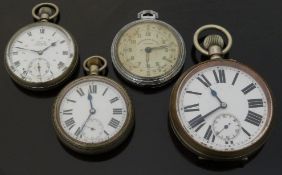 Four gentleman's open faced pocket watches to include 'Goliath' example with inset subsidiary